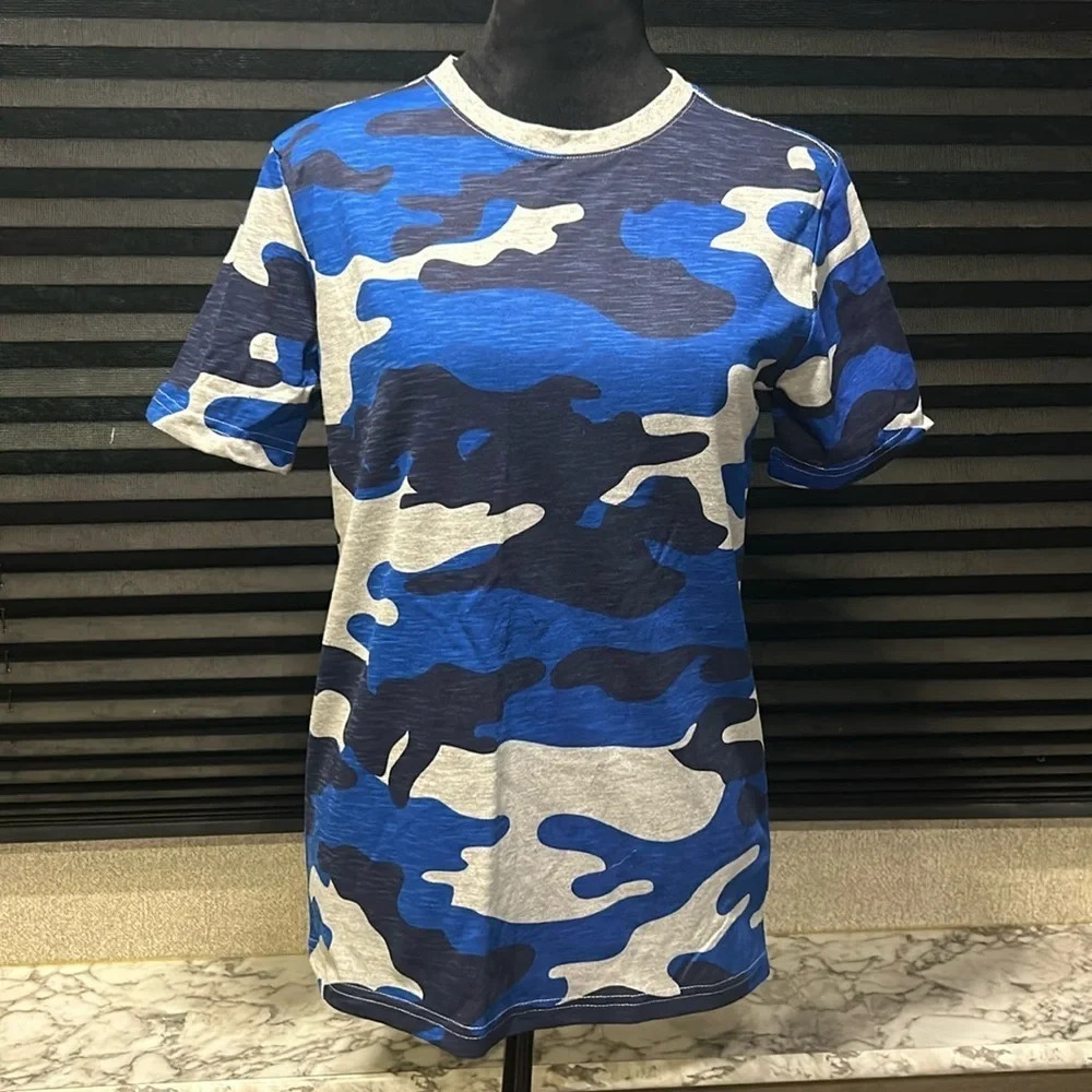 Eddie Bauer Kid Blue & Gray Camo Print Short Sleeve Crewneck T-Shirt Large 14/16